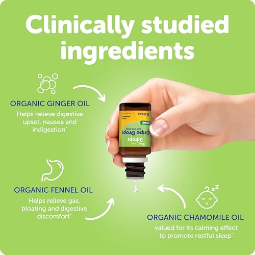 Image of Ddrops Baby Organic Gripe Drops, Natural Tummy Relief Liquid Drops for Newborns, Relief from Gas, Colic and Hiccups, Just One Drop, Herbal Ingredients (60 Drops)