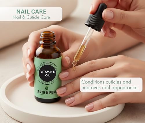 Image of Earth N Pure Vitamin E Oil Therapeutic Grade for Skin, Hair and Nails with Glass Dropper - 100 ml