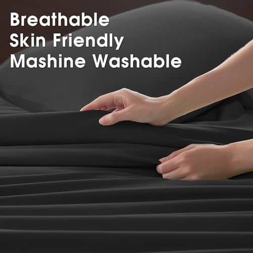 Image of Twin Size 4 Piece Sheet Set - Comfy Breathable & Cooling Bed Sheets Set, Soft and Wrinkle Free, Deep Pockets, Easy & Secure Fit, Hotel Luxury Bedding - Oeko-Tex - Black