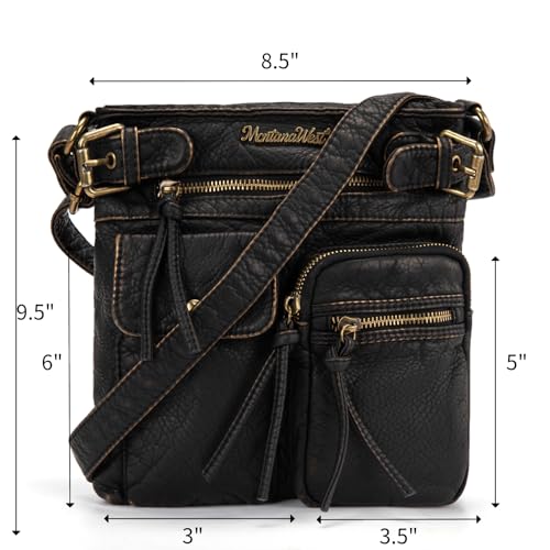Image of Montana West Crossbody Bag for Women Multi Pocket Shoulder Medium Travel Purses Ultra Soft Washed Leather