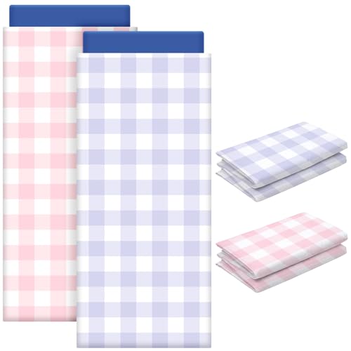 CroBlissful 2 Pcs Nap Mat Cover for Toddler Sheet 47 x 21 Inch Kids Nap Mat Covers Daycare Sewn in Flap Design Pastel Sleeping Microfiber Sheet for Girls Boy Preschool Kindergarten (Grid)