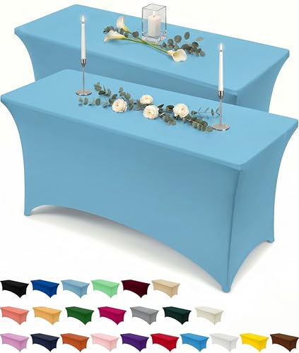 Image of Utopia Kitchen Spandex Tablecloth 2 Pack [6FT, Blue Mist] Tight, Fitted, Washable and Wrinkle Resistant Stretch Rectangular Patio Table Cover for Event, Wedding, Banquet & Parties [72Lx30Wx30H Inch]