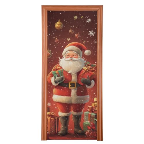 FLildon Christmas Happy Santa Claus Door Cover Decoration, Party Accessory Porch Decor for Festive Ornament Room Door Covers 36 x 98 Inch