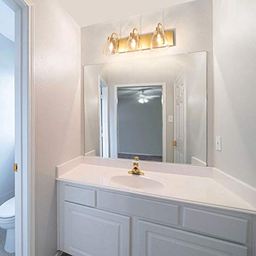 Image of KSANA 3-Light Modern Vanity Light Fixture, Brass Bathroom Lighting with Clear Glass Shades, 22 inch L