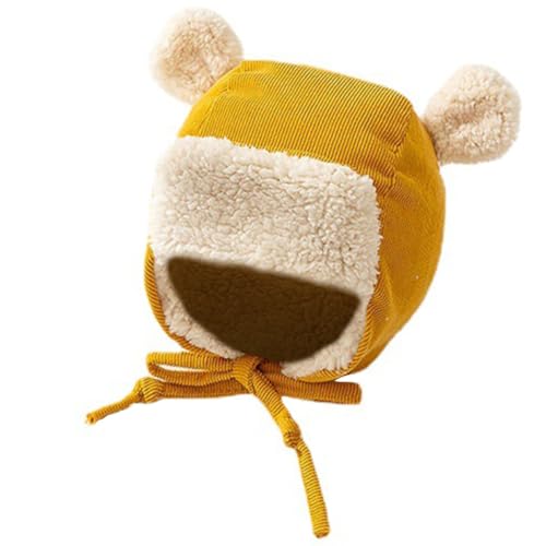 NOLITOY Hat for Toddlers Thickened Trapper Hat Soft Material Design for Warmth and Comfort Cute Bear Ears for Outdoor Activities Yellow