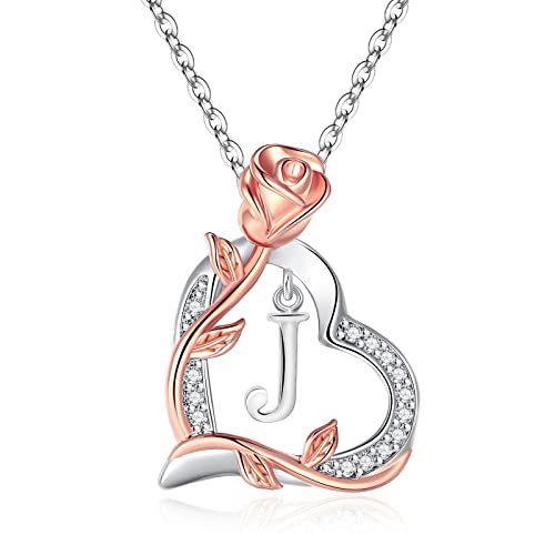 Rose Heart Initial Necklaces for Girlfriend Trendy Letter Love Pendant Silver Necklace Wife Birthday Jewelry Gifts