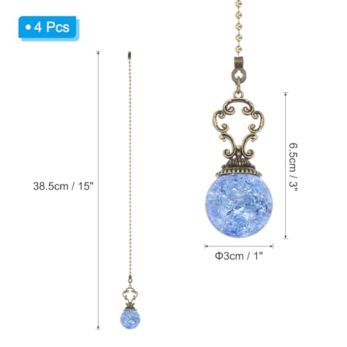 Image of PATIKIL 15 inch Ceiling Fan Pull Chain, 4 Pcs Crystal Pull Chain Fan Connector Vintage Ceiling Fan Ornament Fan Chains Extender for Ceiling Light Lamp Fans, Light Blue (Ball)