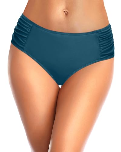 Image of Tempt Me Women Bikini Bottoms Mid Waist Bathing Suit Swimsuit Ruched Swim Bottom