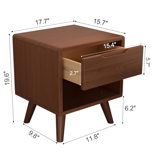 Solid Walnut Mid Century Modern Nightstand with Drawers - Small Bedside Table for Bedroom, Dorm and Living Room by KASLANDI - Image 3