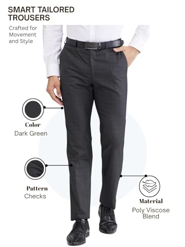 Image of Raymond Men's Slim Fit Checks Pattern Poly Viscose Blend Flat Front Formal Trouser