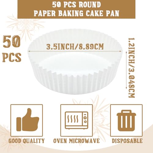 Uiifan Disposable Round Cupcake Liners Paper Baking Cups Wrappers Cupcake Paper Microwave Oven Safe Bakeware Mold for Snacks Cakes(White,50 Pcs)
