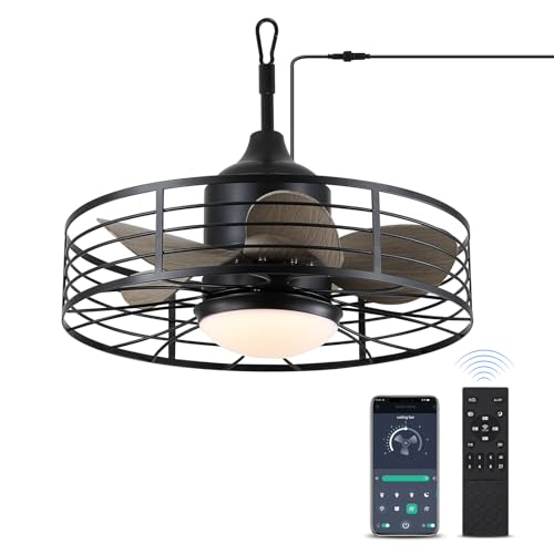 jazimar Outdoor Caged Ceiling Fan with Lights, 20" Waterproof Plug-in Fixtures, App/Remote Control, 3 Color Temperatures LED, 6 Speed Reversible DC Motor, for Indoor Farmhouse Porch Patios - Image 7