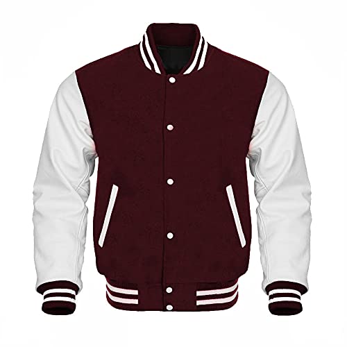 Bomber Jacket Baseball Letterman Varsity Jackets Genuine Leather Sleeves and Wool Color Options