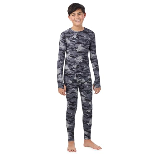 Image of Cuddl Duds Heavyweight 2 Piece Sets Base Layer Thermal Underwear for Boys | Winter Clothing, Fleece Lined Long Sleeve Top & Leggings, Soft Lounge Set for Cold Weather, Moisture Wicking Heat Retention