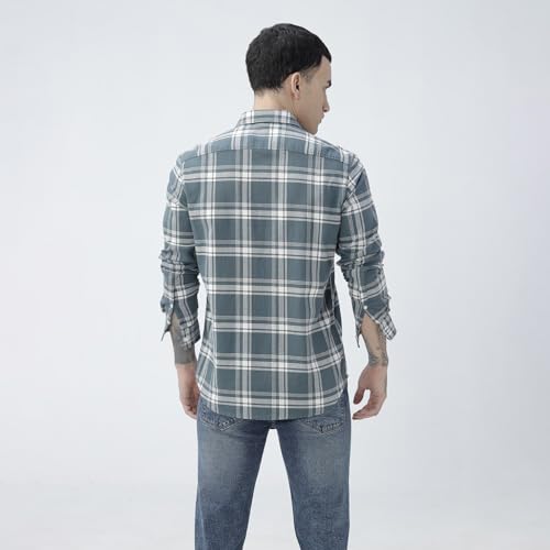 Image of BASICS 100% Cotton Checked Shirt for Men | Slim Fit | Everyday Smart Casual Wear | Full Sleeve