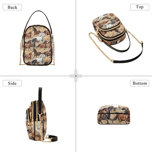 Shoulder Handbag Women Cute Print Phone Wallet Chain Strap Purse Quilted Crossbody Clutch Zipper Tote Ancient Horses Sandy Beige4