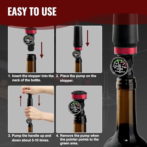 2 Pack Wine Vacuum Saver Sealer with Real-Time Pressure Gauge, Reusable Bottle Stoppers for Red & White Wine Preservation - Airtight Seal, Keep Fresh 5X Longer (Includes Hand Pump) - Thumbnail 5