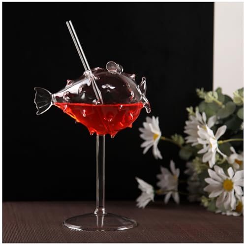 QVK Set of 2 Puffer Shape Cocktail Glasses, Crystal Glass Goblets for Party Novelty Mushroom Cups for KTV Bar Club Restaurant