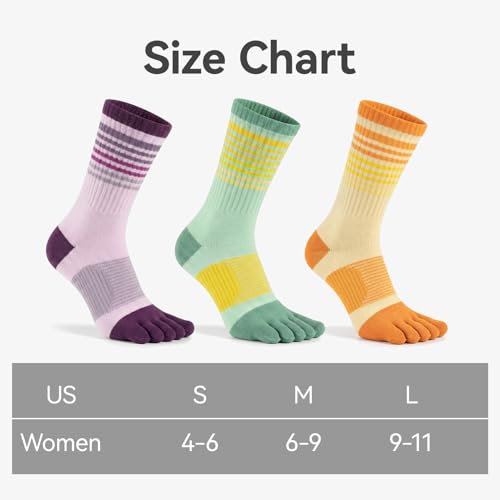 Image of Womens Crew Toe Sock, Colorful Cotton Toe Socks for women Arch Support, Casual Calf Running Five-Toe Design(3&6pairs)
