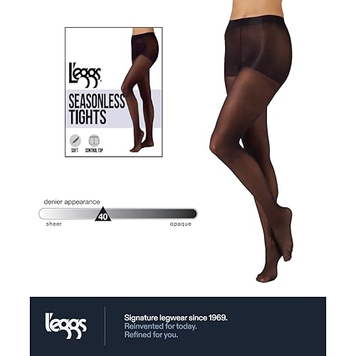 L'eggs Casual Women's Seasonless Tights for Year Round Wear, Same to Waist, Sheer Toe, Black3