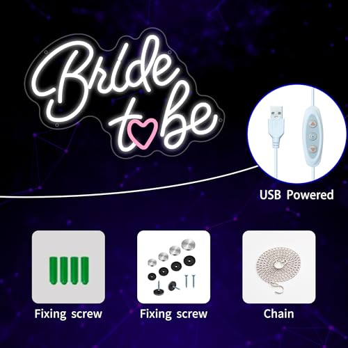 Image of Bride to be Neon Sign, White LED Neon Light Signs USB Wedding Light Signs for Bridal Shower Bachelorette Engagement Party Backdrop