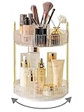 Asayuee 360 Rotating Makeup Organizer,2 Tier Large Capacity Make Up Organizers and Storage,Skincare Perfume Vanity Organizers,Bathroom Cosmetics Storage Organizer Countertop(Clear)