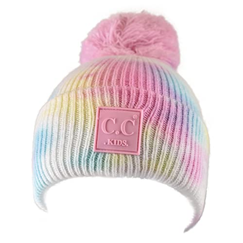 C.C Kids' Children's Winter Thick Knit Tie Dye Pom Cuff Beanie3