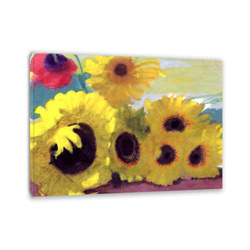 Fleurs Toile Peintures Affiches : Giclée Fleur Rouge Tournesols Salon