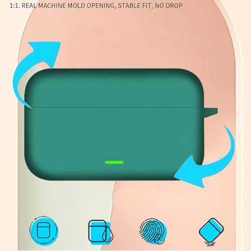 Image of Aniex Silicone Case Cover for realme Buds T500 Pro, Shockproof, Anti-Slip, Dustproof, Scratch Resistant, with Carabiner Hook, Full Body Protection (Circle Green)