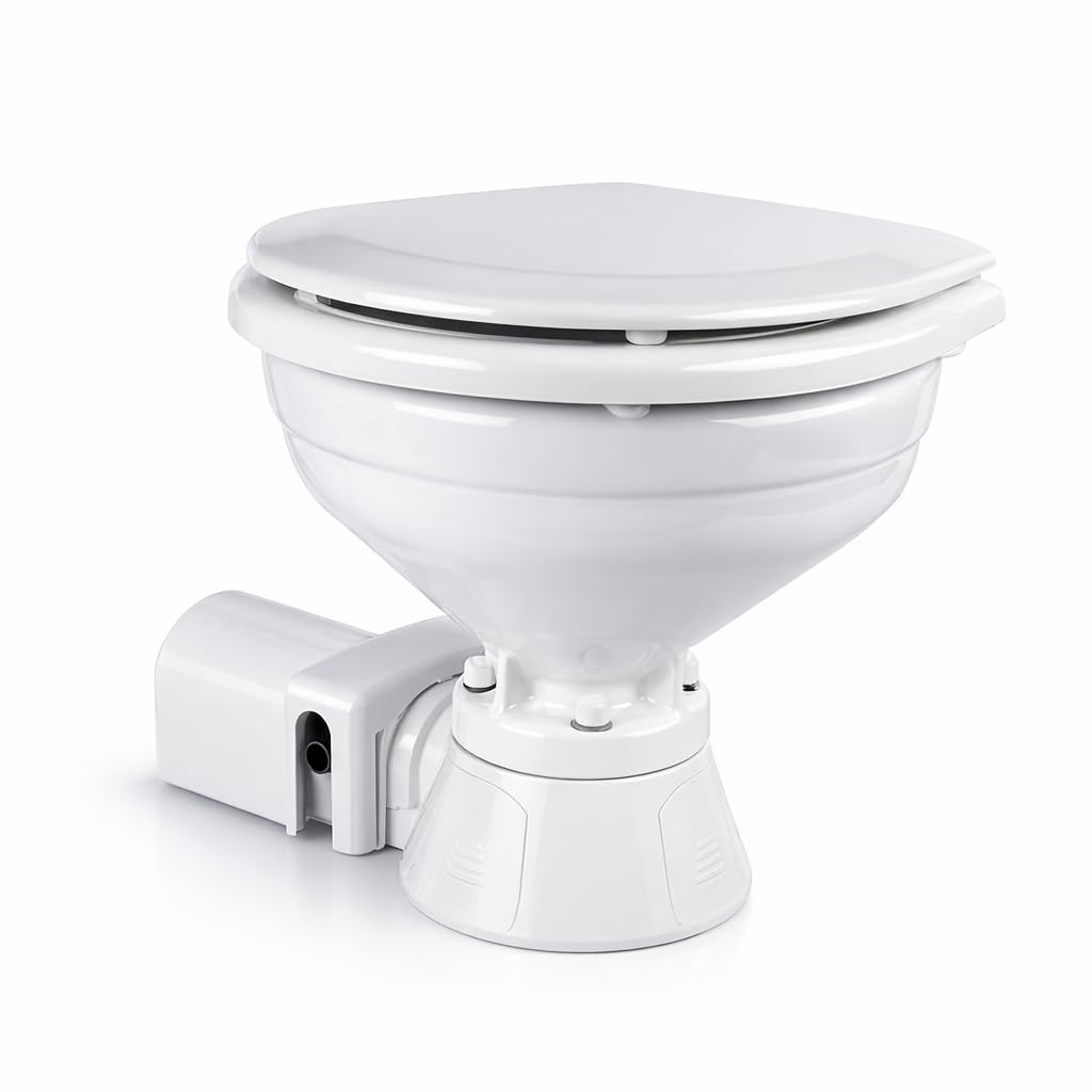 Navpower elektrisches WC 12 V – nautische Toilette mit kompakter Tasse, automatischer Abfluss, integrierter Pumpe und leiser Betrieb für Boot, Wohnmobil und Freizeitfahrzeuge