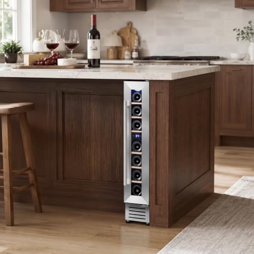 Image of Yeego Wine Fridge - 7 Bottles Small Wine Cooler with Glass Door, 40-65F Built-In Freestanding or Under Counter Refrigerator for Home Bar, Kitchens
