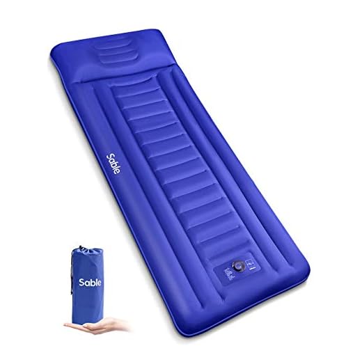 Sable Camping Sleeping Pad/Mat, Most Comfortable Camp Sleep Air Mattress with Built-in Pillow & Pump, Insulated & Ultralight, Compact Portable Fast Inflatable for Backpacking Hiking Tent, 5R-Value