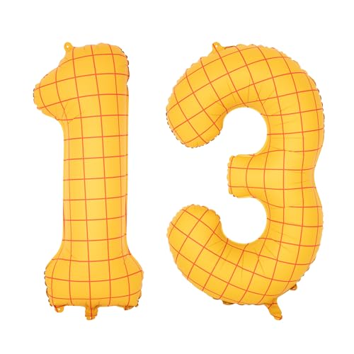 Image of 40 inch Large Number Balloon 13 Toy Inspired Story Yellow Birthday Balloon | Western Rodeo Party Supplies Boy Girl Story Anniversary Kids Birthday Party Cowboy Farm Themed Baby Welcome Decorations