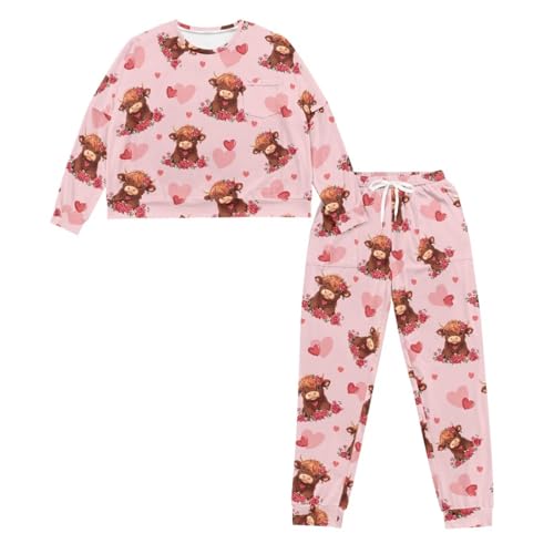 Image of Women's 2 Piece Printed Pajama Set Long Sleeve Sleepwear Set with Long Pants Casual Lounge Sets with Pocket
