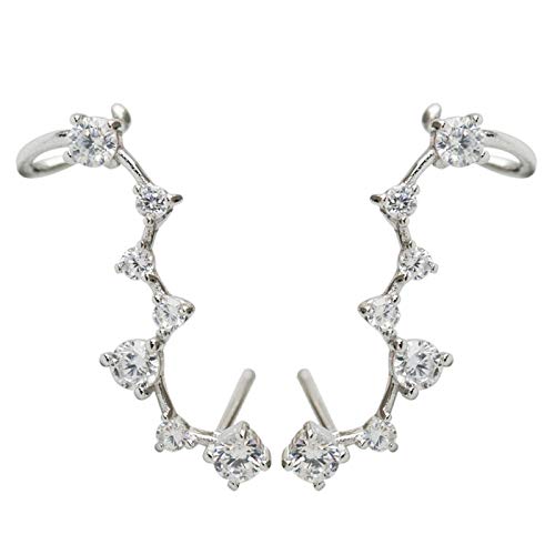 7 Crystals Ear Cuffs Hoop Climber S925 Sterling Silver Earrings Hypoallergenic Earring
