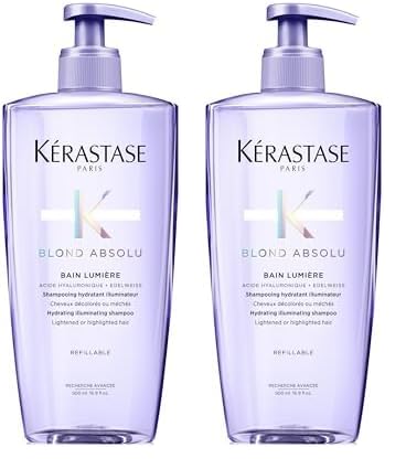 Kérastase Shampoo für blondes Haar für mehr Glanz, Haarbad mit feuchtigkeitsspendender Hyaluronsäure, Bain Lumière, Blond Absolu, 500 ml (Packung mit 2)