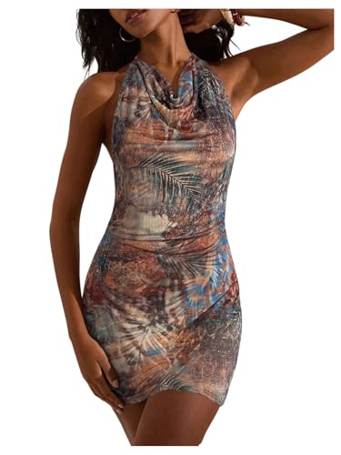 Sexy outfit mini vestido para mujer estampado tropical con espalda descubierta