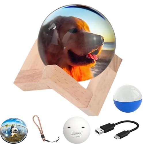 QuyiFa LáMpara Esfera De La Memoria - Bola De Cristal Con Video Orbe De La Memoria, Reproductor De Video Esfera De Cristal, Y Fotos Subibles Bola De 3d, Regalo Para Aniversario, Boda (Azul)