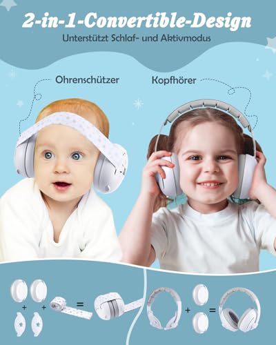 Lictin Gehörschutz Baby - 2-in-1 Baby Kopfhörer Lärmschutz 25dB - Baby Ohrenschützer Lärm Verstellbares Kopfband - Kopfhörer Babys Lärmschutz bis 48 Monate - Hörschutz Kinder Grau Stern