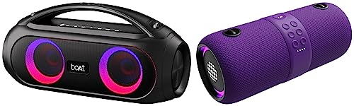 Image of boAt Partypal 50 20W Bluetooth, Wireless, Auxiliary, USB, Fm Speaker - Knight Black & Stone 1200 14W Bluetooth Speaker with Upto 9 Hours Battery, RGB LEDs, IPX7 and TWS Feature((Techno Purple)