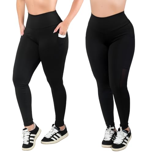 Kit 2 Calça Legging Com Bolso Lateral Cintura Alta Legging Fitness Academia Run Pocket Feminina (BR, Alfa, GG, Regular, Regular, Preto e Branco)