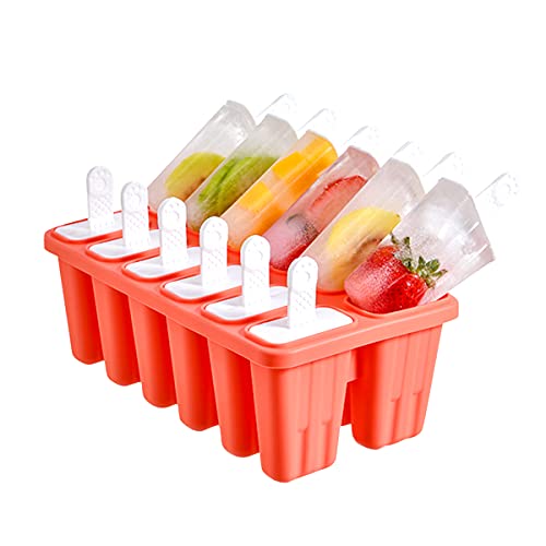 Joyshare Popsicle Molds 12 Pieces with Reusable Sticks Silicone Ice Pop Molds Ice Cream Maker Reusable Popsicle Mold Easy Clean Easy Release Silicone DIY Popsicle Molds (Red)