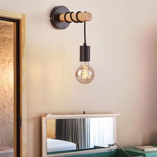 Lámpara de pared industrial retro decorativa en madera para salones y dormitorios