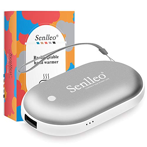 Senlleo Rechargeable Hand Warmer, 5200mAh PowerBank : Larger Capacity and Double-Sided Pocket Warmer Compatible with iPad iPhone Samsung All Android Smartphone, Winter Gift for Men Women(Silver)