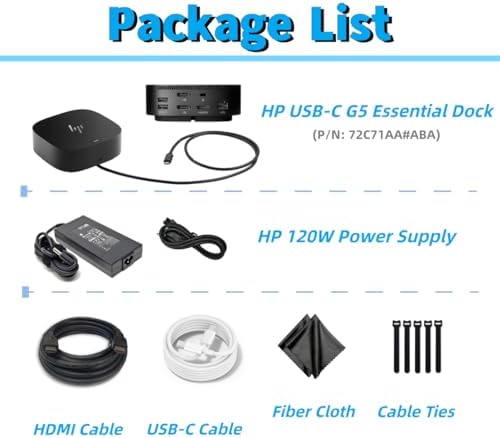 HP HSN-IX02 USB-C G5 Essential Dock - 72C71AA#ABA Multiport Docking Station with USB-C, HDMI, DisplayPort, Ethernet | w/ 120W Power Supply, HDMI 2.0 Cable, Type-C Cable Charging Bundle image 5