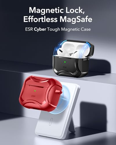 Image of ESR for AirPods Pro 2nd Generation Case, Compatible with Airpods Pro Case 2nd /1st Gen (2023 /2022 /2019), Compatible with MagSafe, Powerful Drop Protection, Magnetic Lid with Cleaner Kit, Red