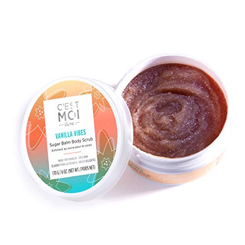 C'est Moi Vanilla Vibes Sugar Balm Body Scrub | Invigorating & Hydrating Exfoliant, Clinically Tested Non-Toxic Ingredients feat. Organic Shea Butter, Coconut Oil & Avocado Oil, EWG Verified, 6 oz