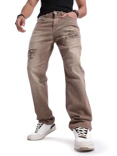 Image of WROGN Men's Mid-Rise Jeans | 100% Cotton | Anti-Fit Relaxed Silhouette