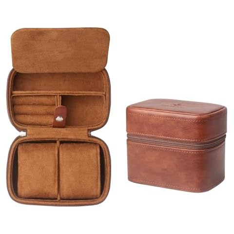 KOSMCCO Watch Travel Case - 2 Slot Watch Case with Soft Lining and Accessories Compartment, Gift for Watch Lovers (Chestnut & Camel) Cover