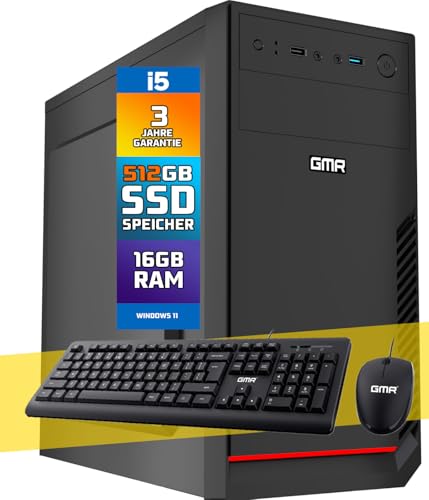 GMR Ultra i5 Office PC - Business Office Computer + Tastatur und Maus | 3 Jahre Garantie | 16 GB RAM | 512GB SSD M.2 | DVD±RW | USB 3 | Windows 11 Pro | WiFi & Bluetooth